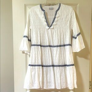 Tommy Bahama White Dress with Navy Embroidery